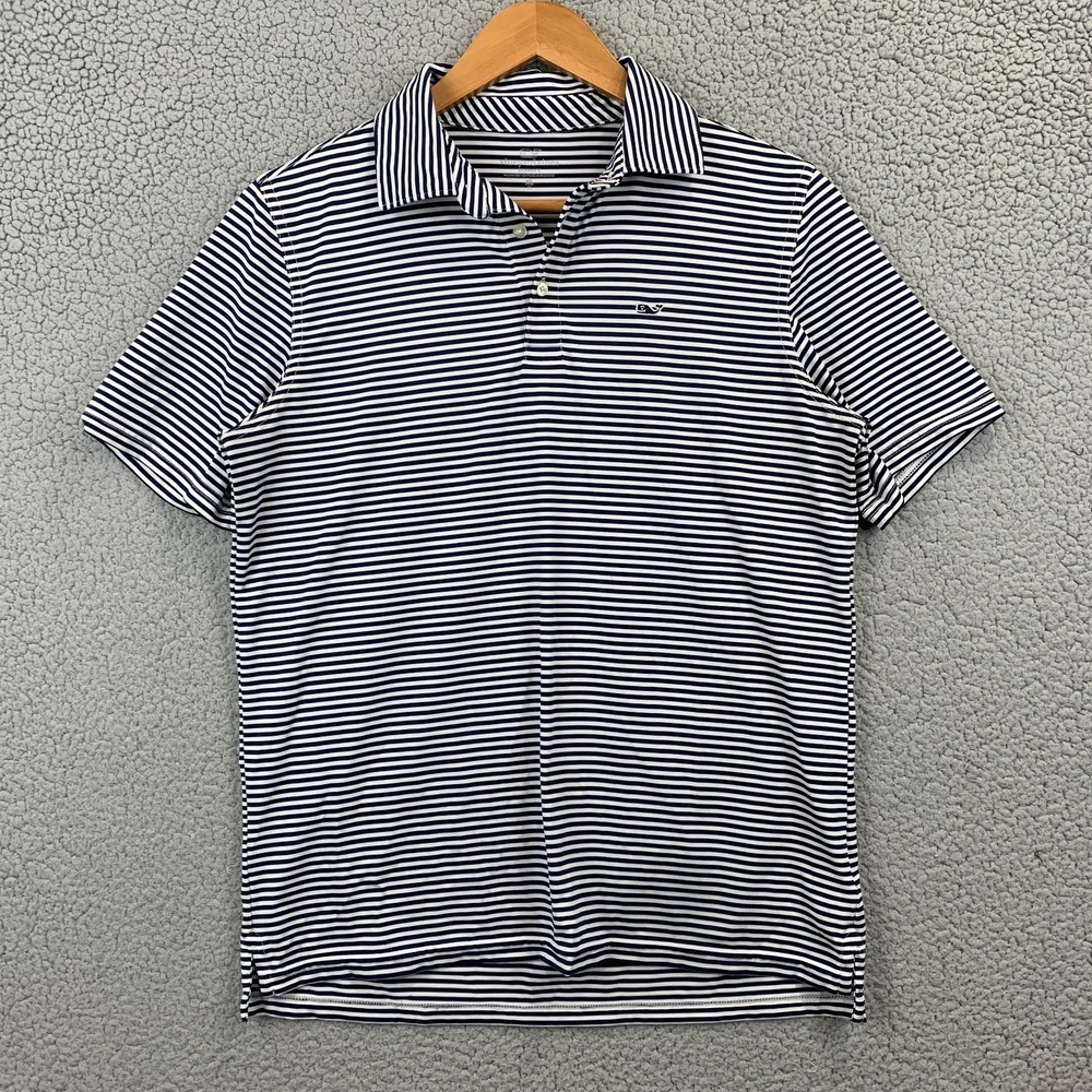 Vineyard Vines Sankaty Polo Black & White Striped Performance Polo Golf Size XL